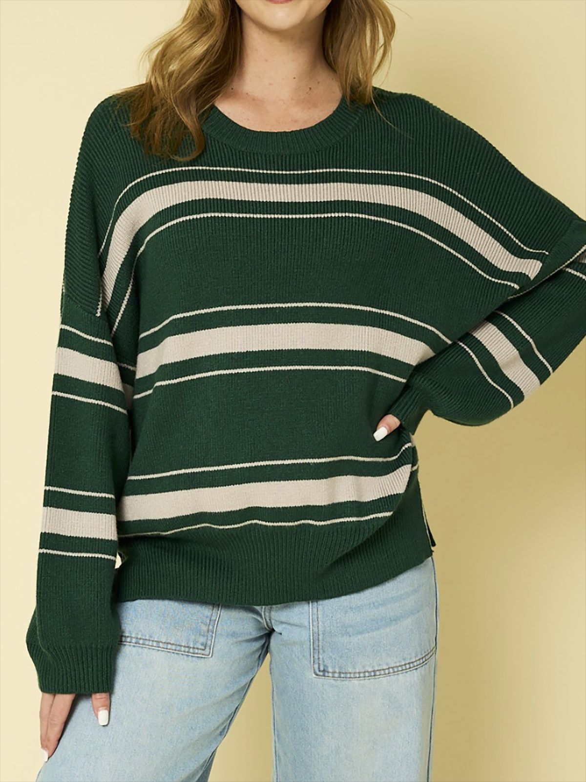 Damen Strickpullover Übergroße Ärmel Streifen Norvielle