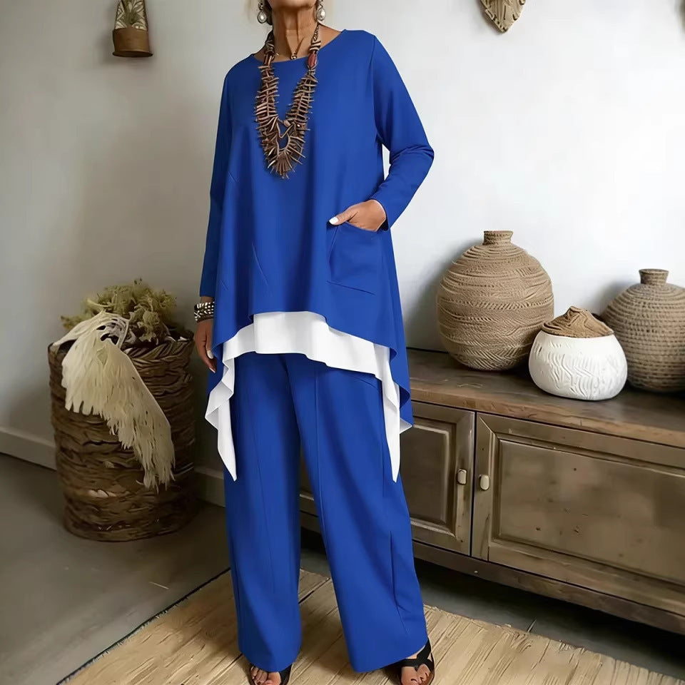 Damen Ensemble Asymmetrisches Oberteil Weite Hose Norvielle