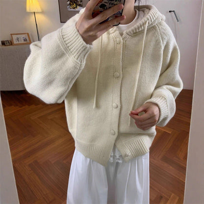 Damen Oversized Cardigan mit Kapuze und Knöpfen Norvielle