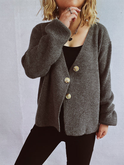 Damen Strickjacke Großknöpfe Strukturiert Beige