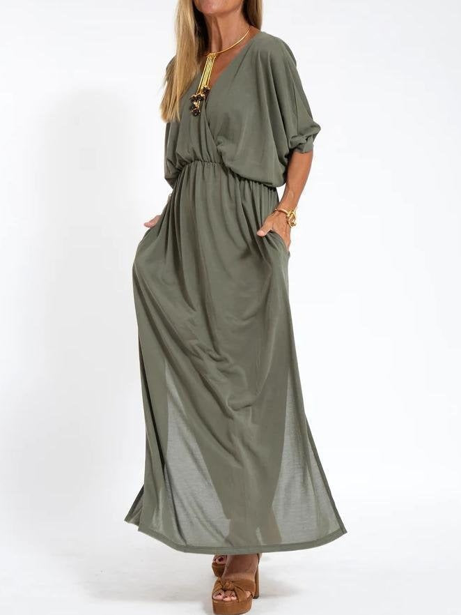 Damen Maxikleid mit Seitenschlitz und elastischem Taillenbund