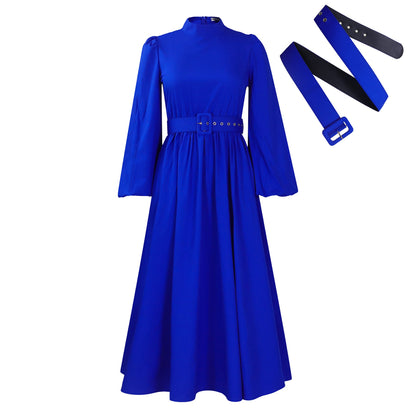 Damen Maxikleid Hochgeschlossener Kragen Abnehmbarer Gürtel Norvielle
