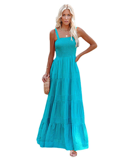 Damen Maxikleid Leicht Raffung Spaghettiträger Norvielle