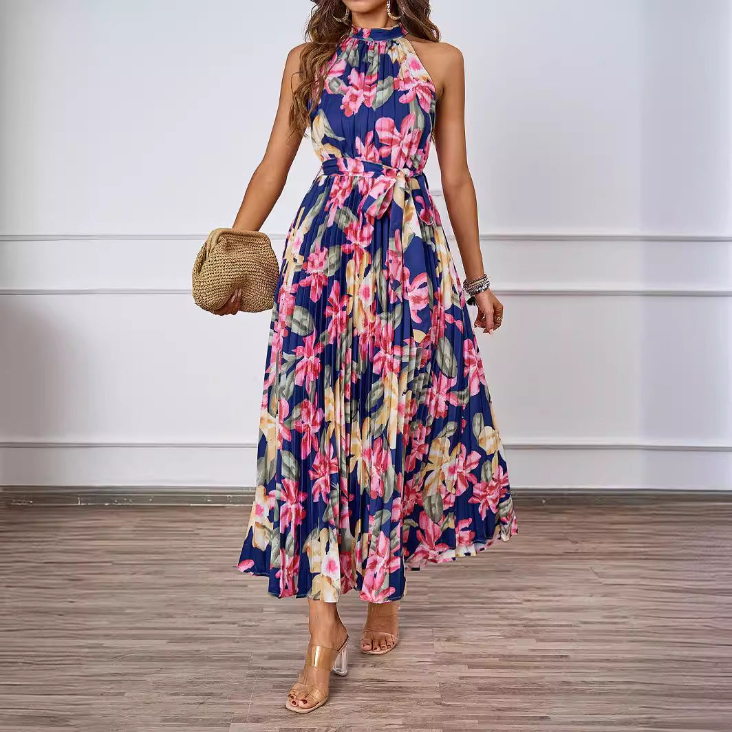 Damen Maxikleid Florales Design Gerafftes Oberteil Norvielle