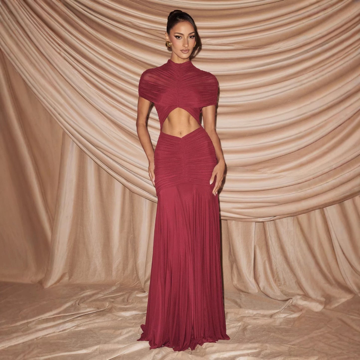 Damen Abendkleid Cut-Out-Design Faltenstoff