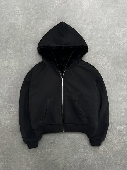 Damen Kapuzenpullover Weich Innenfutter Hochwertiger Reißverschluss