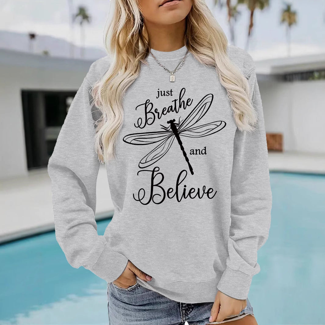 Damen Sweatshirt Drachenfliegen-Motiv Lässiger Schnitt Grau - Norvielle