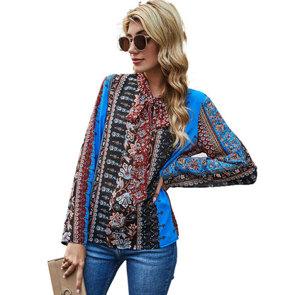 Damen Bluse Rüschendetails Kontrastmuster Norvielle
