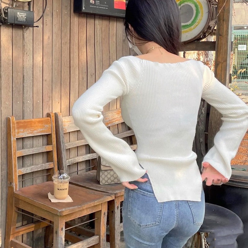 Damen Pullover Herzförmiger Ausschnitt Fein Gestrickt Norvielle