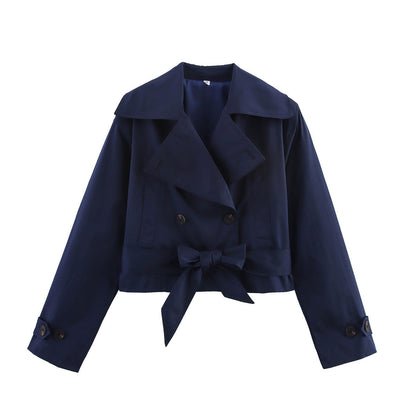 Damen Kurzjacke Breiter Kragen Bindegürtel Norvielle