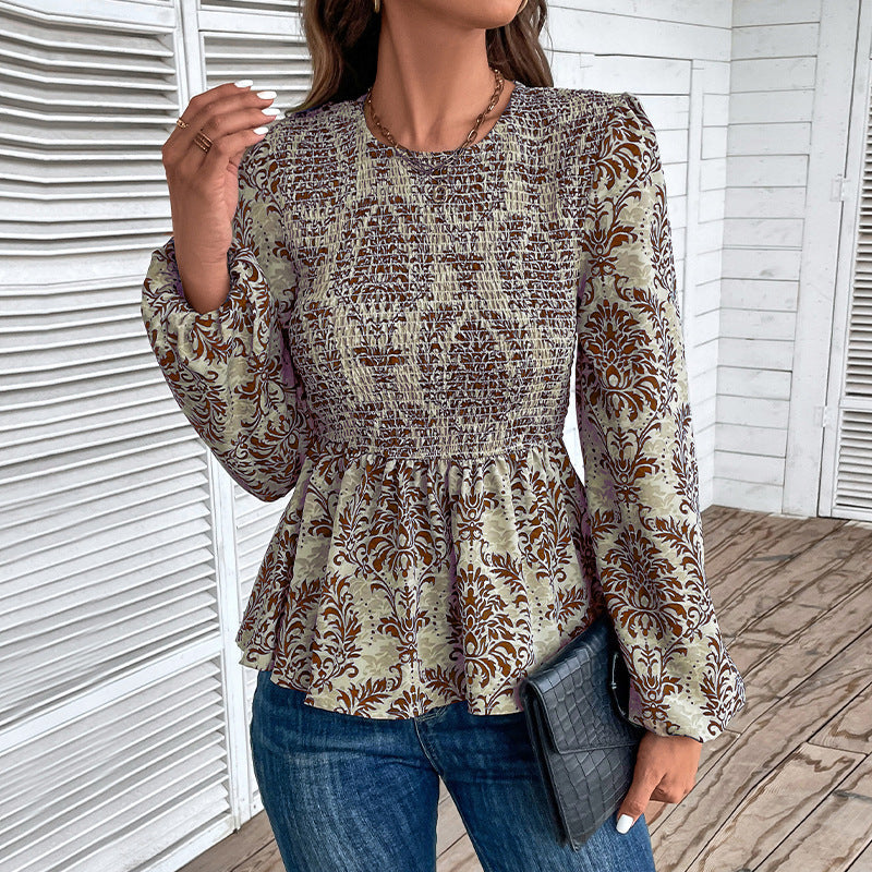 Damen Bluse Floralmuster Rüschen Elegant
