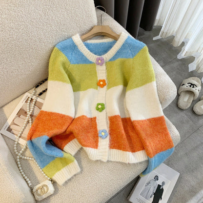 Damen Strickjacke Gemustert mit Knöpfen Lässig