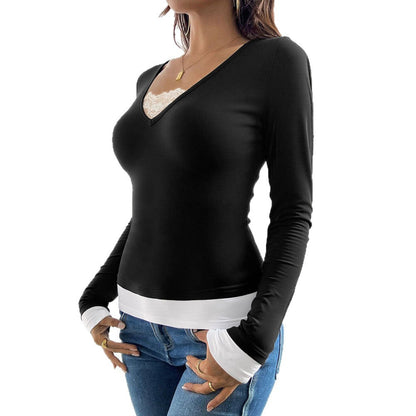 Damen Langarmshirt V-Ausschnitt mit Untertop