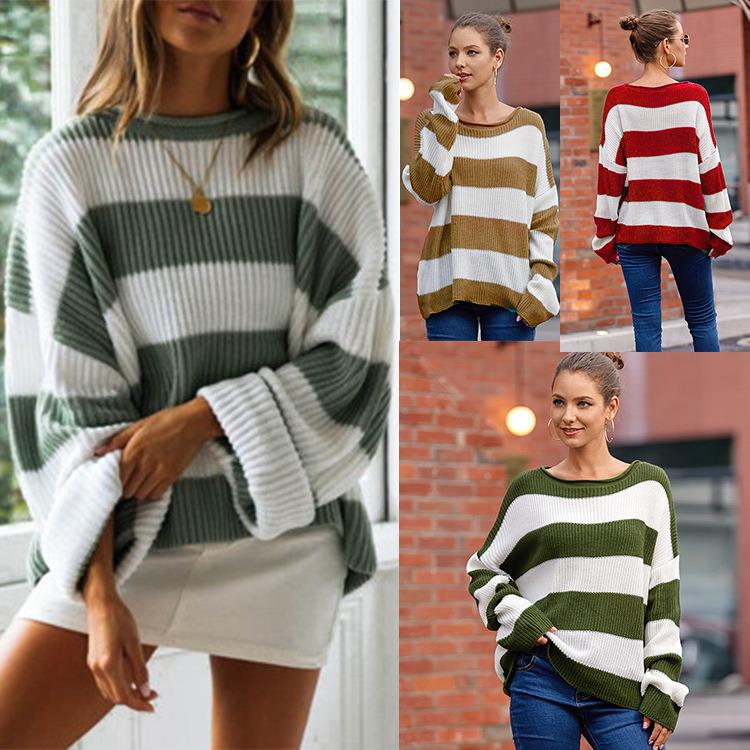 Damen Strickpullover Modernes Streifenmuster Weit Norvielle - Norvielle