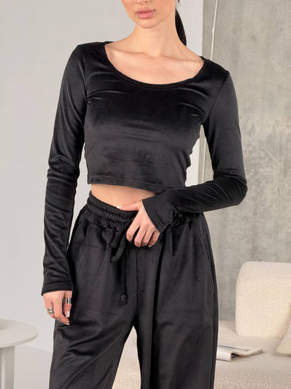 Damen Velours-Hose Cropped Bequem
