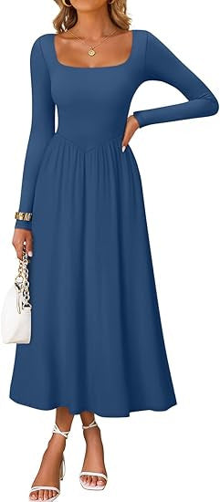 Damen Elegantes Midi-Kleid mit Quadratausschnitt und langen Ärmeln