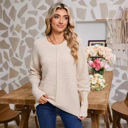 Damen Strickpullover Rippstruktur Lässiger Schnitt