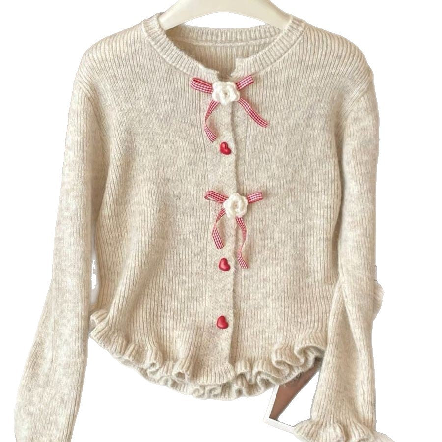 Damen Strickjacke Dekorative Blumenmotive Norvielle