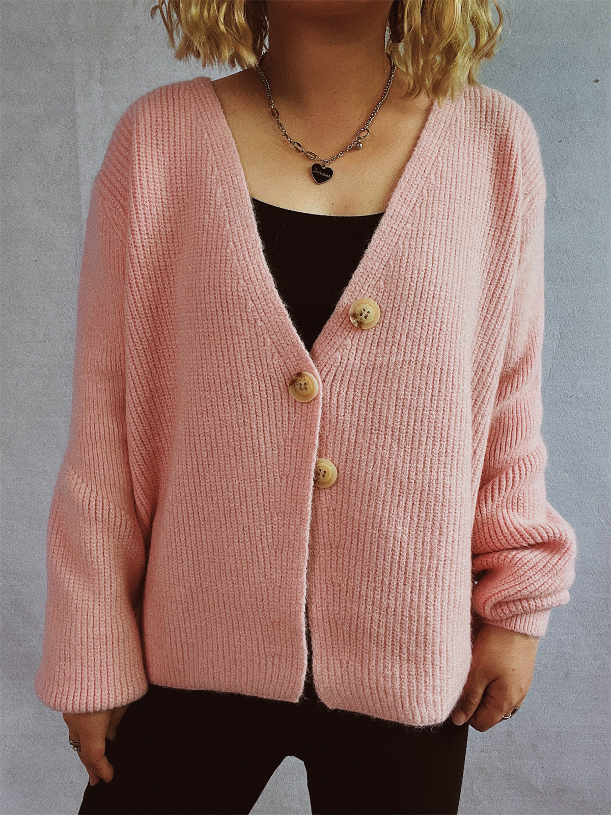 Damen Strickjacke Großknöpfe Strukturiert Beige