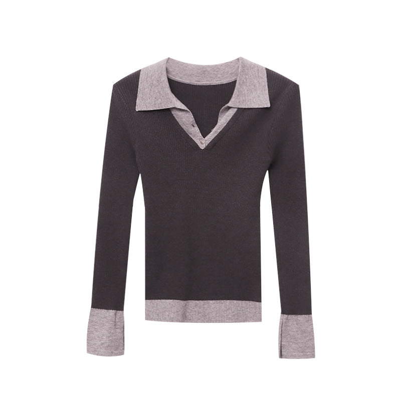 Damen Longsleeve Figurbetont Mit Elegantem Kragen Norvielle
