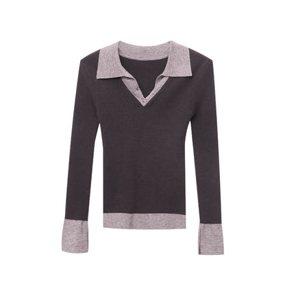 Damen Longsleeve Figurbetont Mit Elegantem Kragen Norvielle