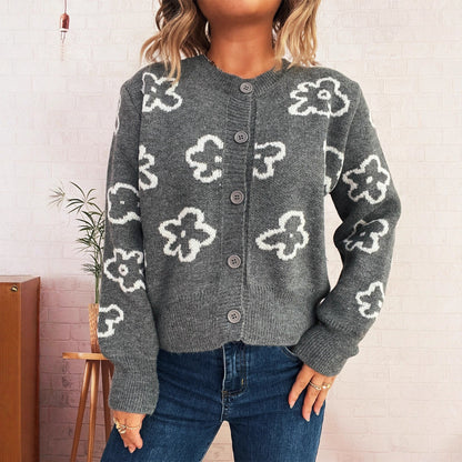 Damen Strickjacke Floralmuster Knöpfe Norvielle