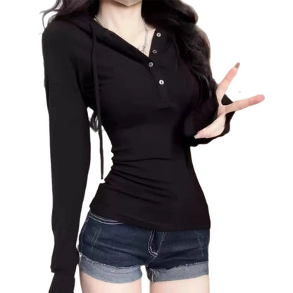 Damen Langarm Poloshirt Eleganter Kragen Baumwolle Weiß