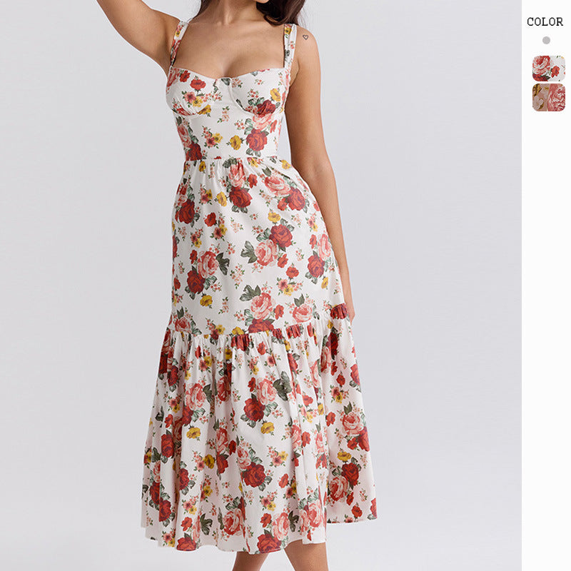 Damen Maxi-Kleid Floralmuster Seitentaschen Norvielle - Norvielle