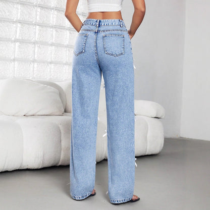 Damen Weite Jeans Dekorative Schleifen
