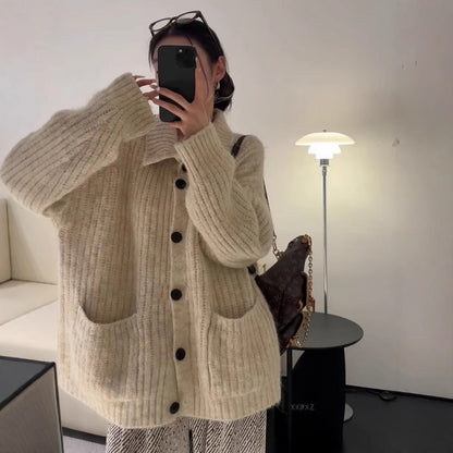 Damen Strickjacke V-Ausschnitt mit Taschen Norvielle