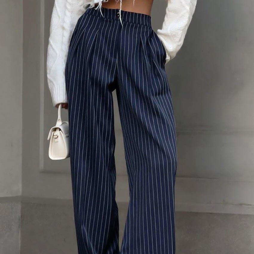 Damenhose Weit Nadelstreifen Elastischer Bund