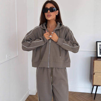 Damen Jogginganzug mit Kapuze und Streifen Schwarz - Norvielle