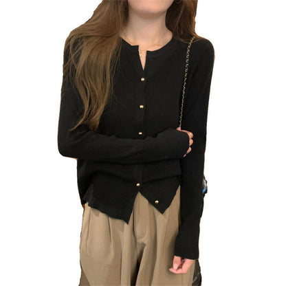 Damen Strickcardigan Elegantes Design Rippstruktur Beige