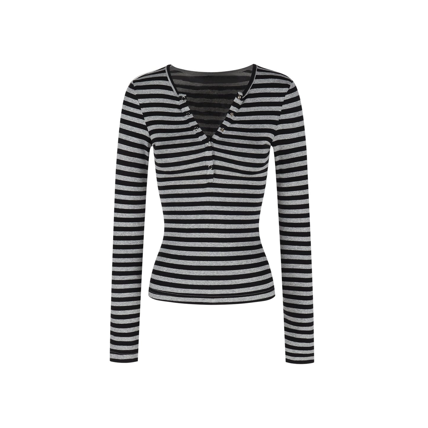 Damen Langarmshirt Streifenmuster Knopfleiste Norvielle