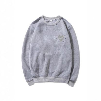 Damen Oversized Sweatshirt Herzmotiv Lässig Beige