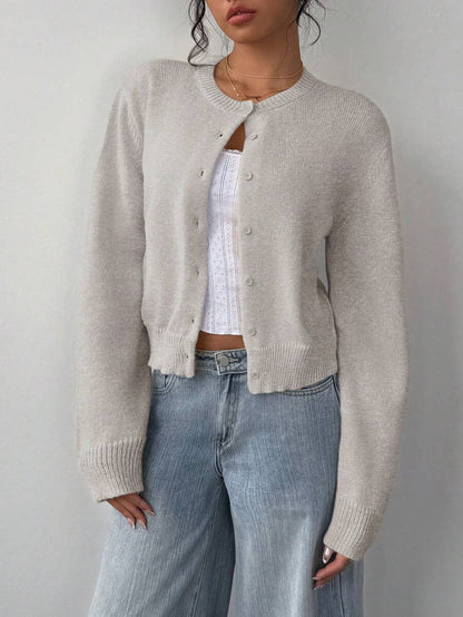 Damen Strickjacke Weiches Baumwoll-Material Knöpfe Beige