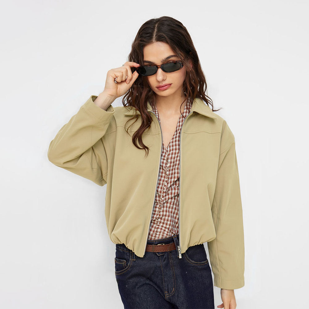 Damen Kurzjacke Elastisch Reißverschluss Schwarz Norvielle - Norvielle