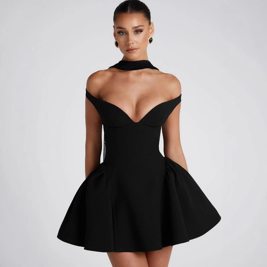 Damen Cocktailkleid Schulterfrei Voluminöser Rock Norvielle - Norvielle
