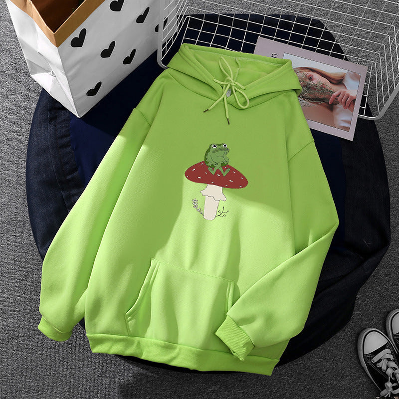 Damen Hoodie Frosch Motiv Baumwolle Grün