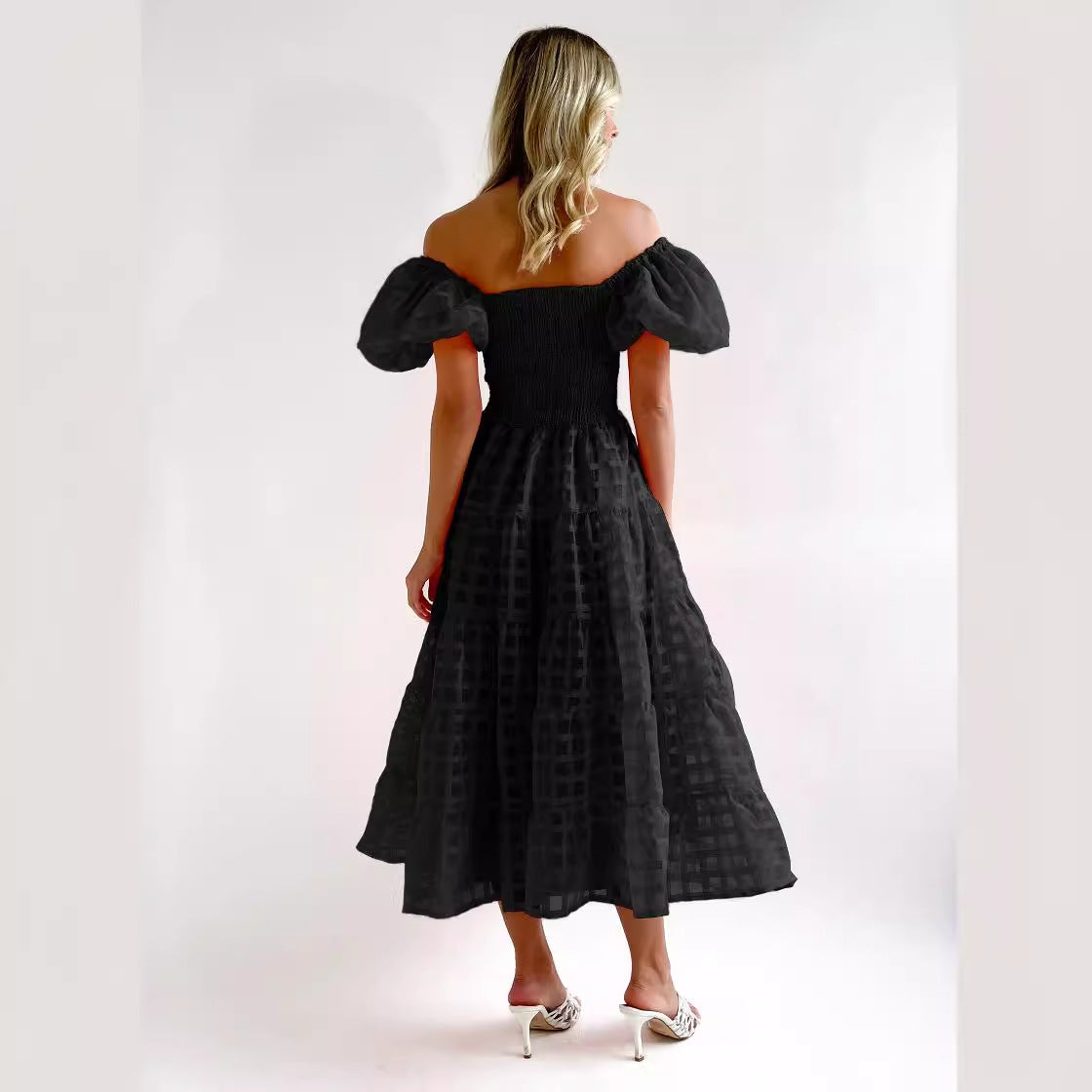 Damen Maxi-Kleid Puffärmel Elastisch Norvielle