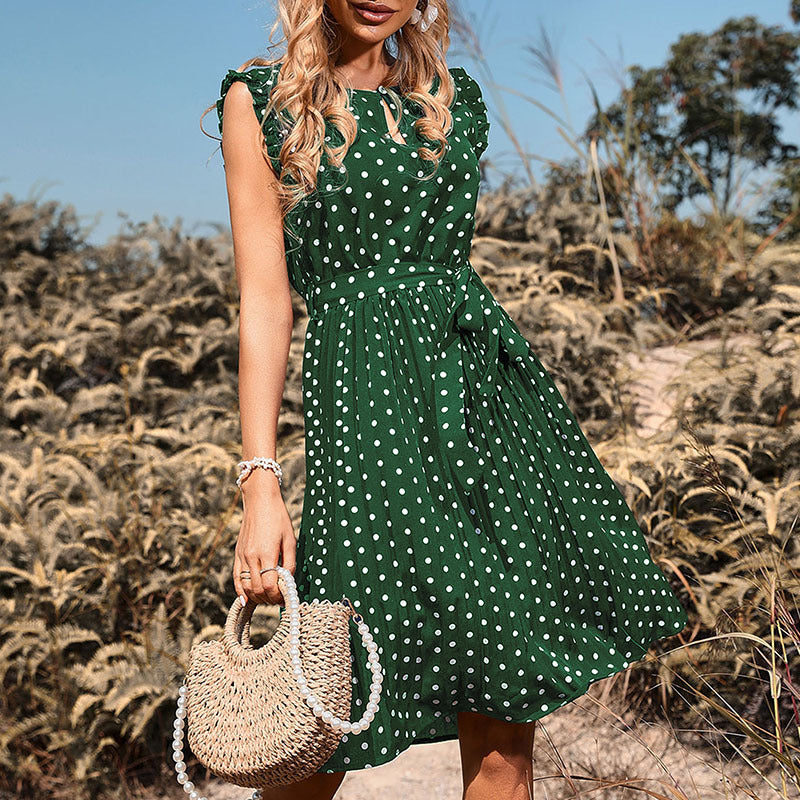 Damen Sommerkleid Polka Dot mit Taillengürtel