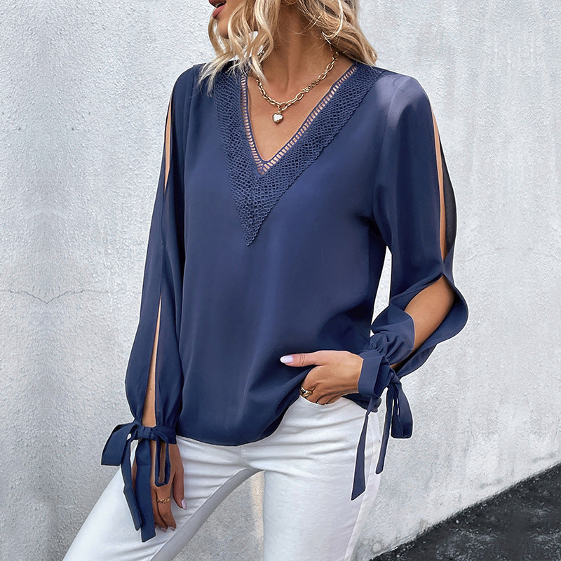 Damen Tunika mit Cut-Out-Ärmeln Spitze Weiß - Norvielle