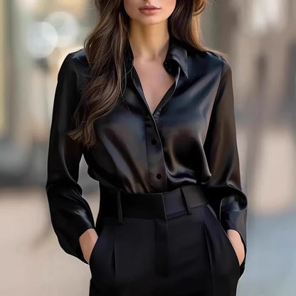 Damen Satinbluse Klassischer Schnitt Dezent Glanz