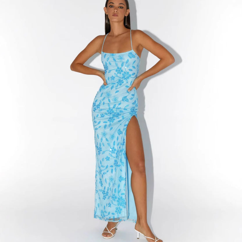 Damen Maxikleid Florales Design Rückenausschnitt - Norvielle