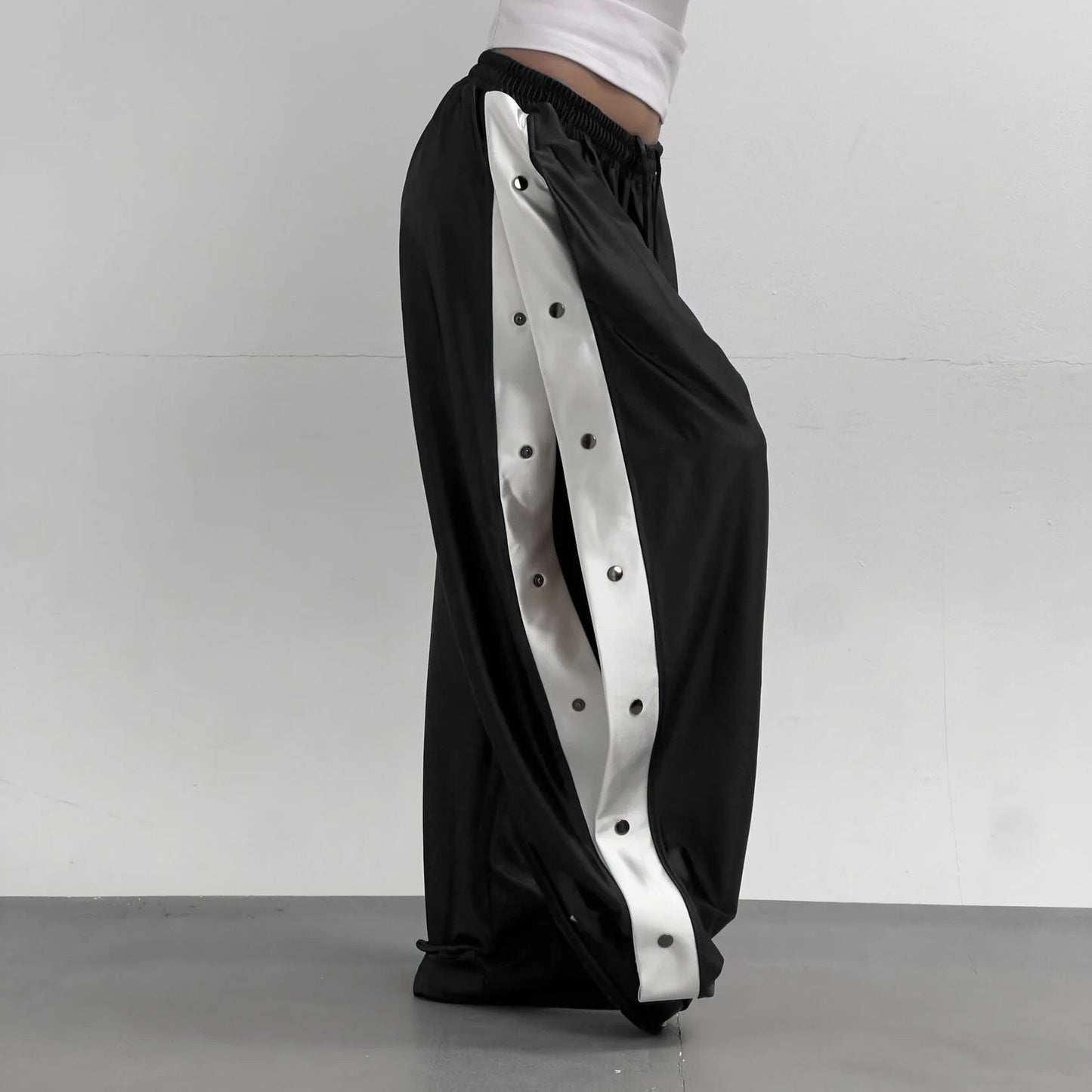 Damen Freizeithose Sportlich Mit Druckknopfverschluss Schwarz - Norvielle