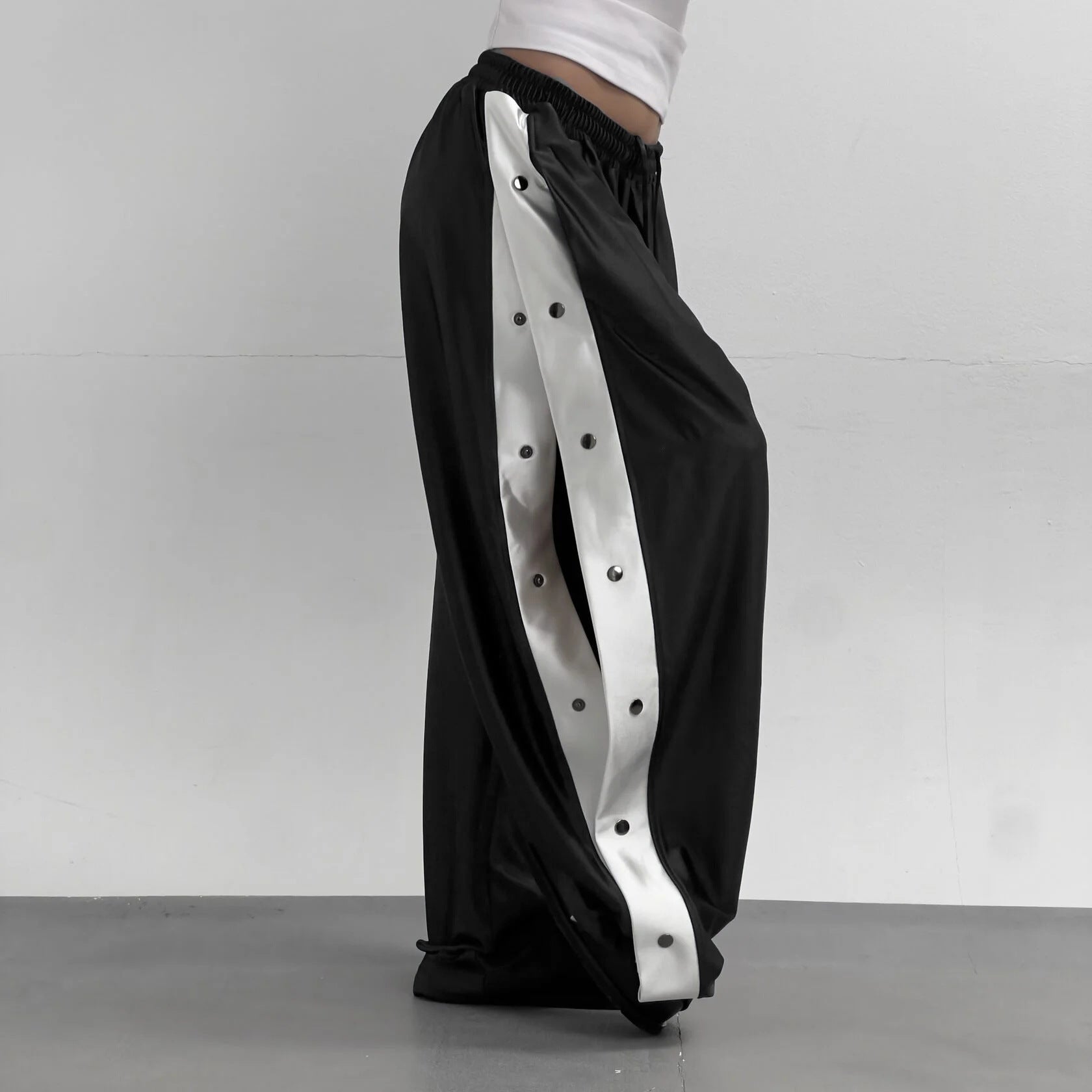 Damen Freizeithose Sportlich Mit Druckknopfverschluss Schwarz - Norvielle
