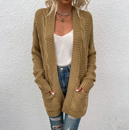 Damen Grobstrick-Cardigan Offenes Frontdesign Mit Taschen Norvielle