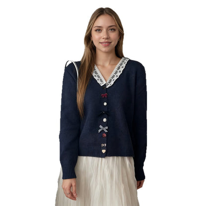 Damen Strickcardigan Rüschen Knopfdetails Norvielle