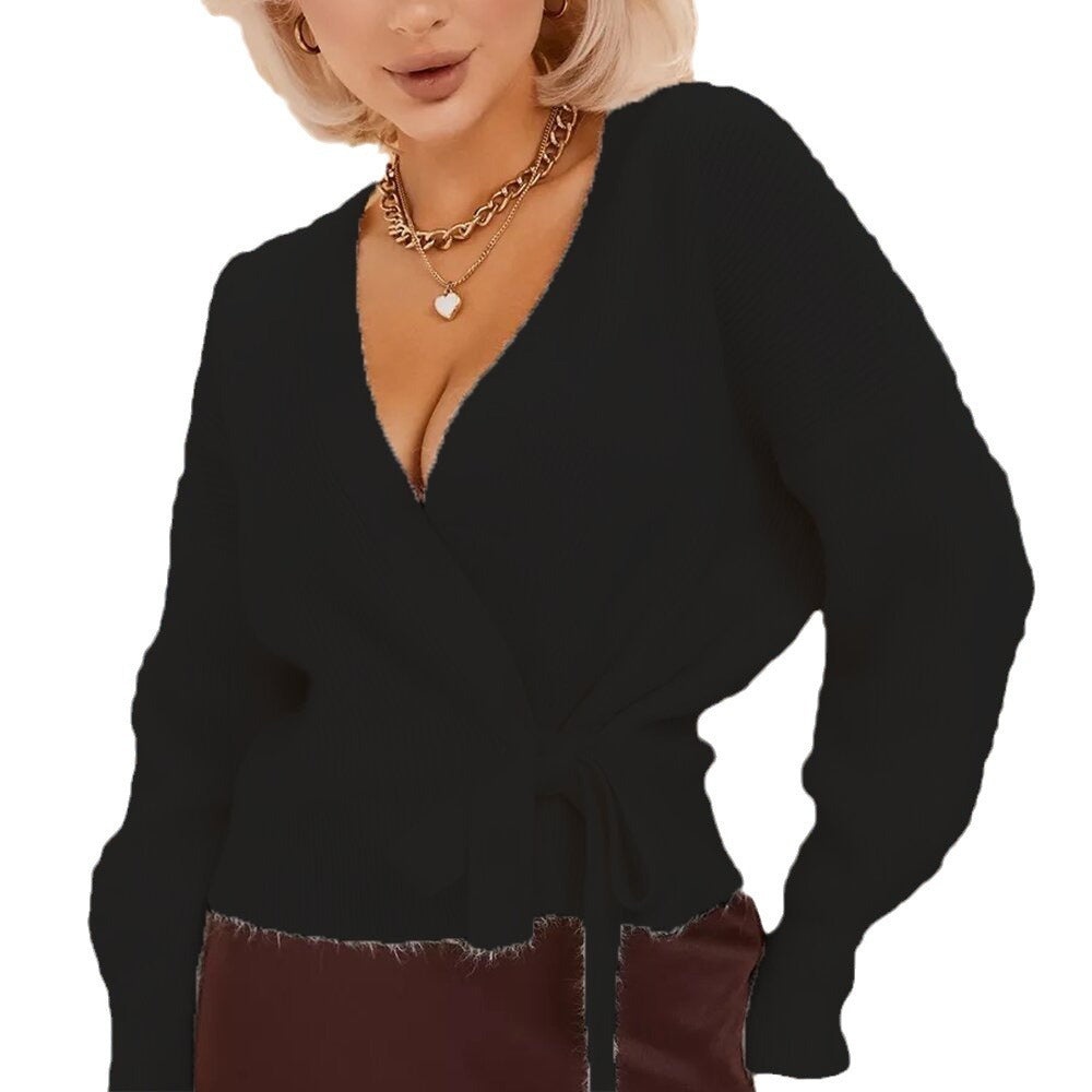 Damen Wickelstrickjacke V-Ausschnitt Komfortschnitt