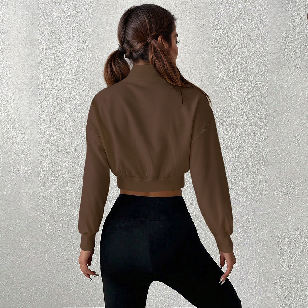Damen Cropped Sweatshirt Softes Material Hochschließender